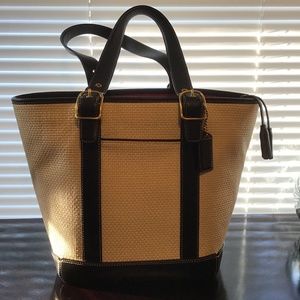 Coach Straw and Leather Bucket Tote